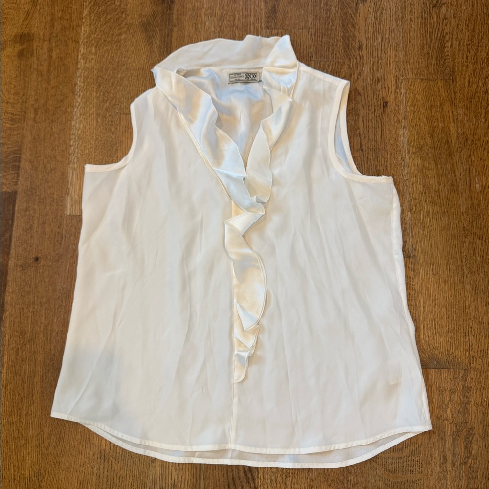 Go Silk Washable 100% Silk Ruffle Sleeveless Blouse White Size L